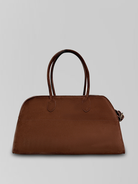 Сумка прямоугольной формы из натуральной замши с короткими ручками и ручкой-ремнем в комплекте