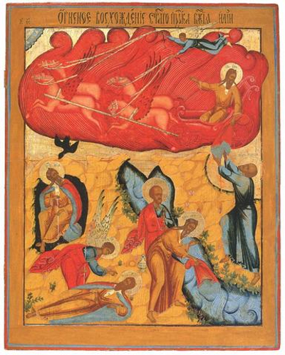 Икона Огненное восхождение Пророка Ильи на дереве на левкасе