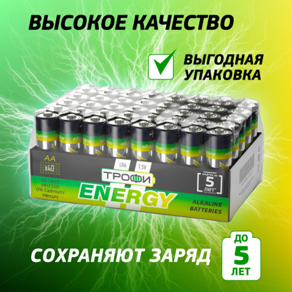 Батарейки Трофи LR6-40 bulk ENERGY Alkaline