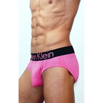 Мужские трусы брифы розовые с черной резинкой Calvin Klein Black Waistband хлопок