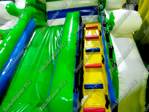 Коммерческий батут "Белый клык" желто-зелёный с механизированной головой, размер 6*5*4 м