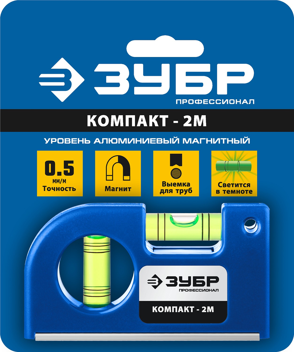 ЗУБР КОМПАКТ - 2М, 85 мм, магнитный компактный уровень, Профессионал (34551)