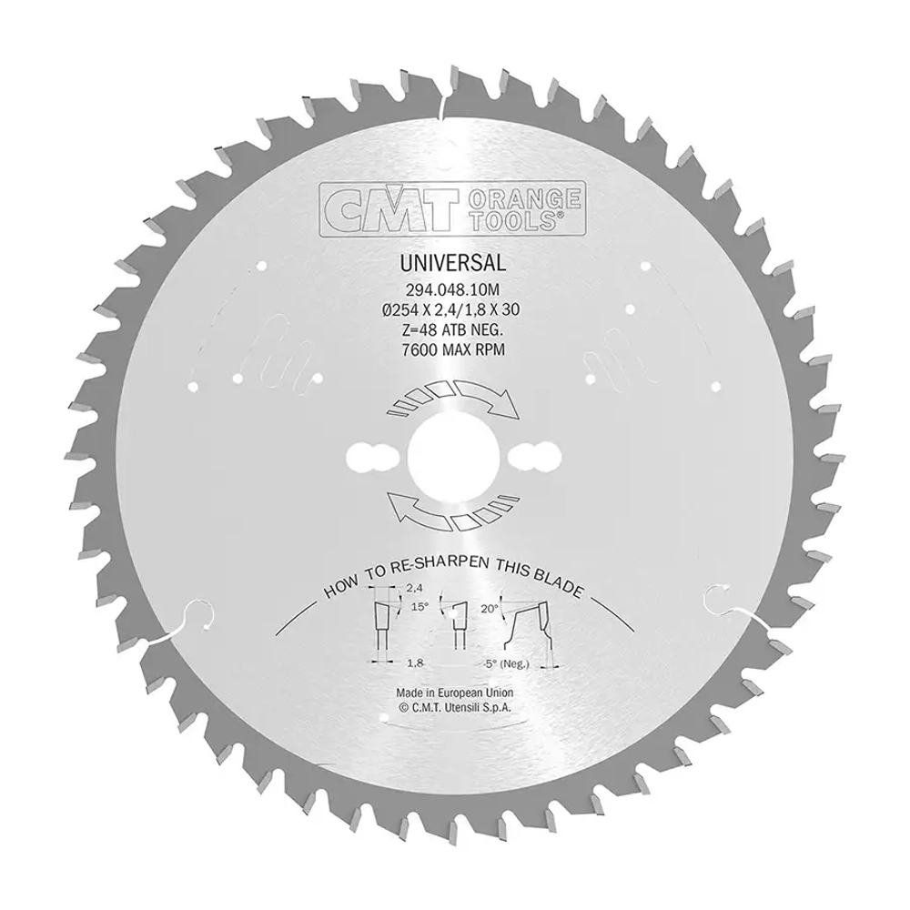 Диск пильный 254x30x2,4/1,8-5° 10° ATB Z=48 CMT 294.048.10M