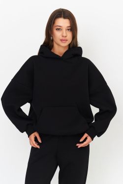 Утепленное худи свободного кроя черного цвета
