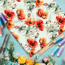 Ткань шелк Армани нежные акварельные маки