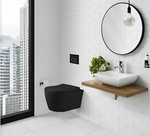 Унитаз SELLA Aria MBF подвесной безободковый, черный матовый, сиденье дюропласт быстросъемное с микролифтом Ceruttispa CT10016 (485х360х360)