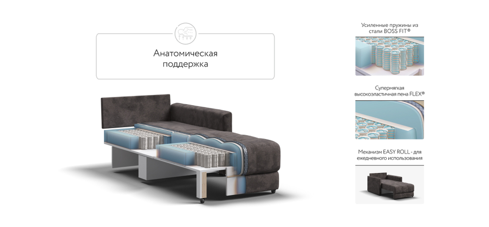 Босс Лофт кресло-кровать Велюр Алькантара серый