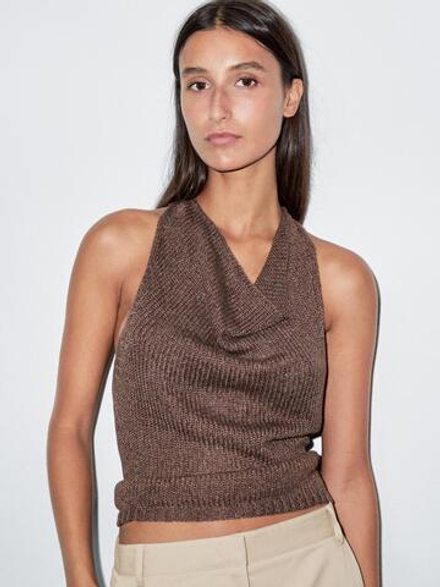 Massimo Dutti Брюки прямого кроя из смесового хлопка, бежевый
