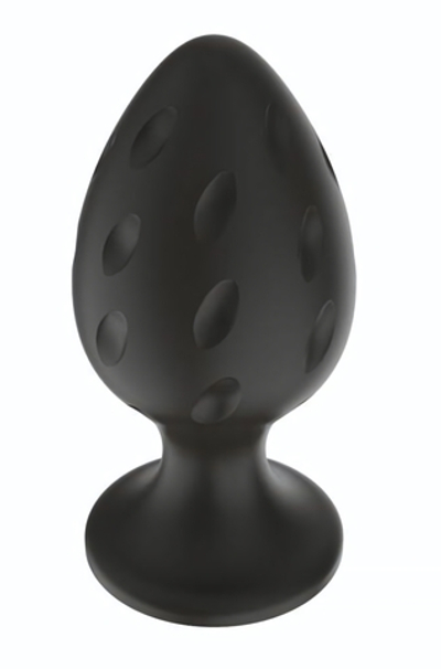Черная средняя силиконовая анальная пробка с рельефом в виде углублений (Цвет: черный)