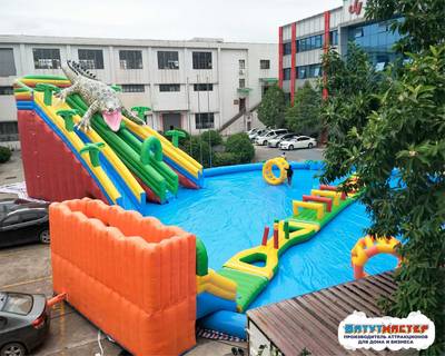 Надувной аквапарк с бассейном и горками «Кроко Остров», 25×20×8 м