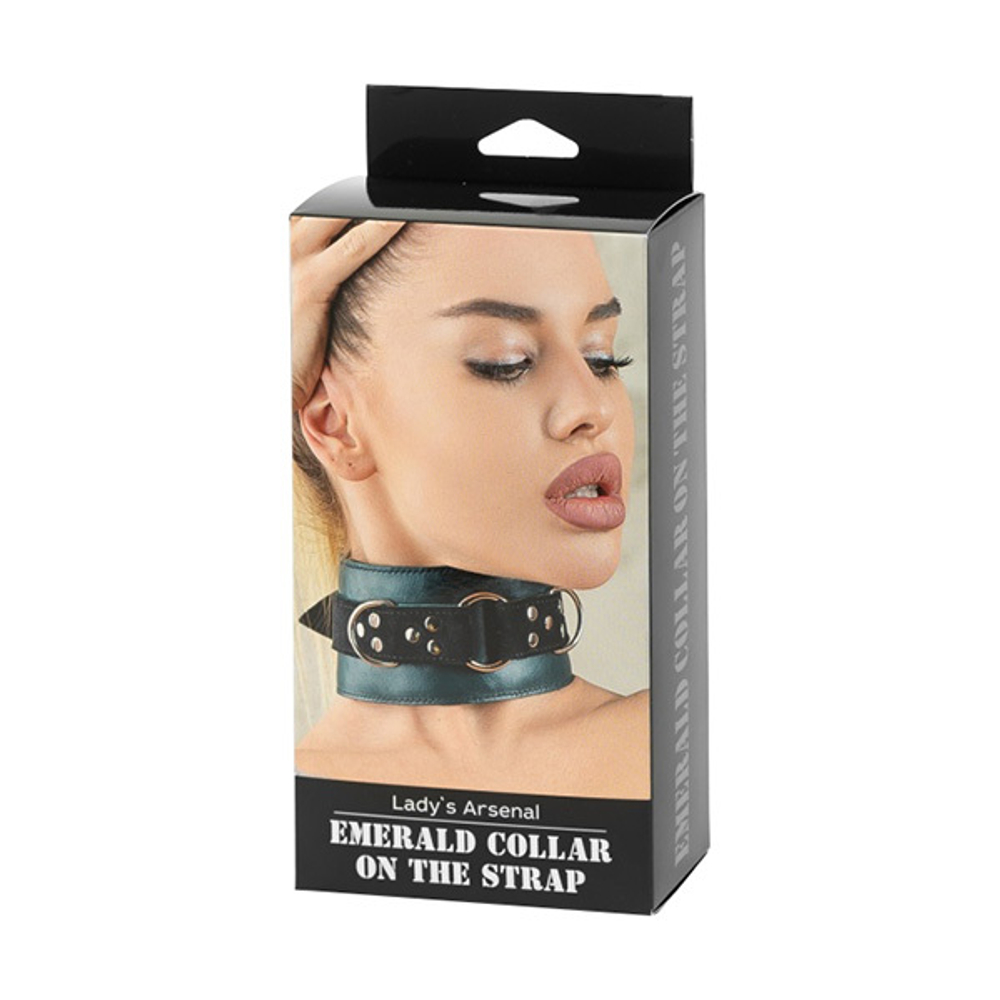 Изумрудный кожаный ошейник БДСМ Арсенал Lady's Arsenal Emerald Collar On The Strap 67029
