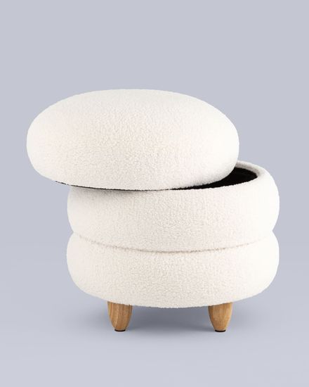 Пуф с ящиком Винни L тедди белый