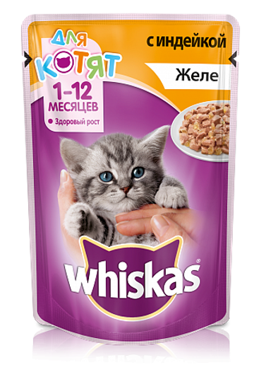Whiskas пауч для котят желе с индейкой 85 гр