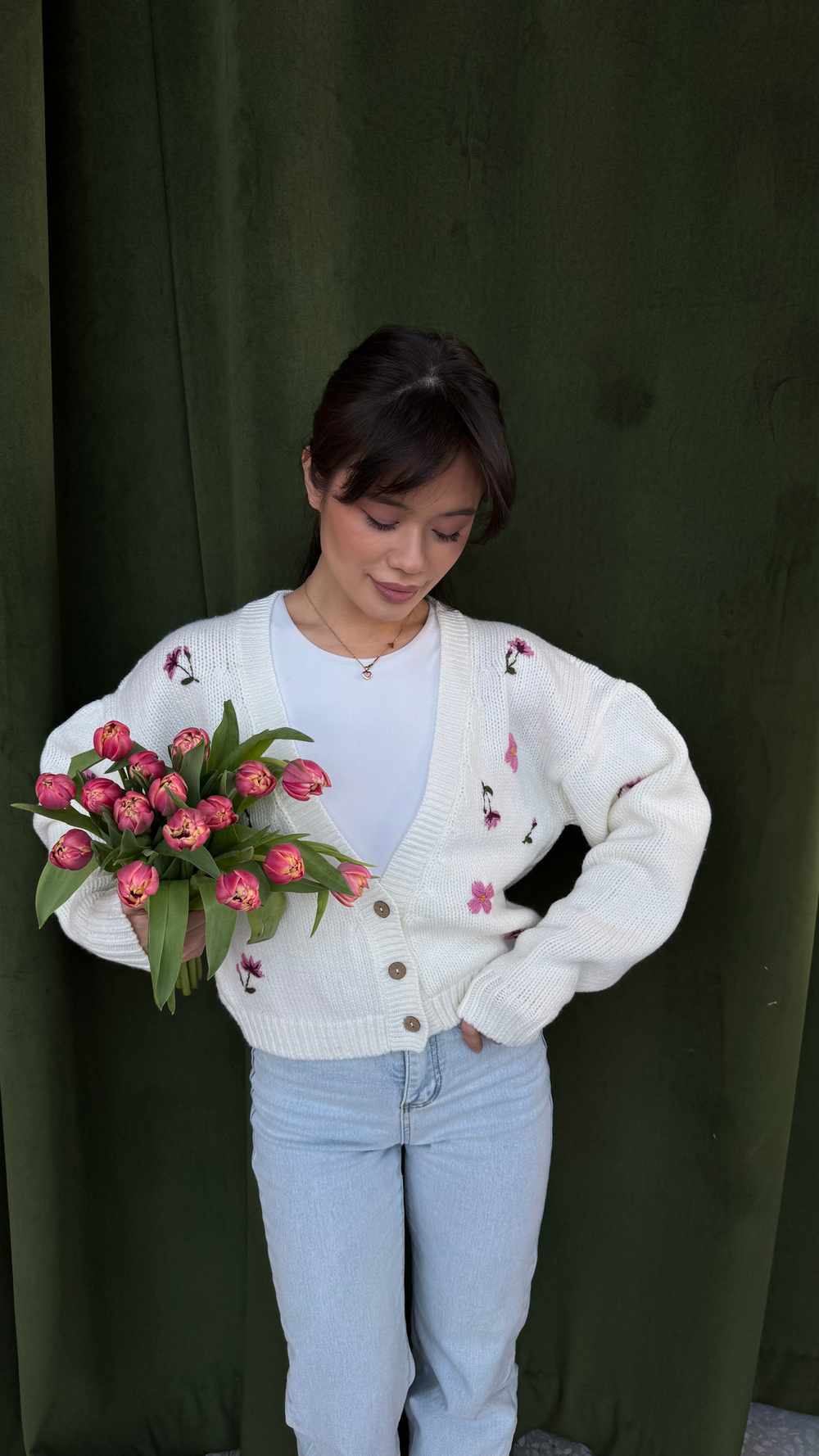 Кардиган с цветами взрослый