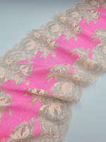 Кружево эластичное ярко-розовый/персик/серебро К700