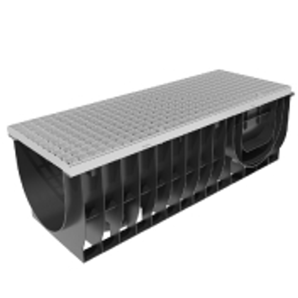 Комплект Gidrolica Light: лоток водоотводный ЛВ-30.38.28 с решеткой РВ-30.37.100 ячеистой стальной оцинкованной, кл. A15