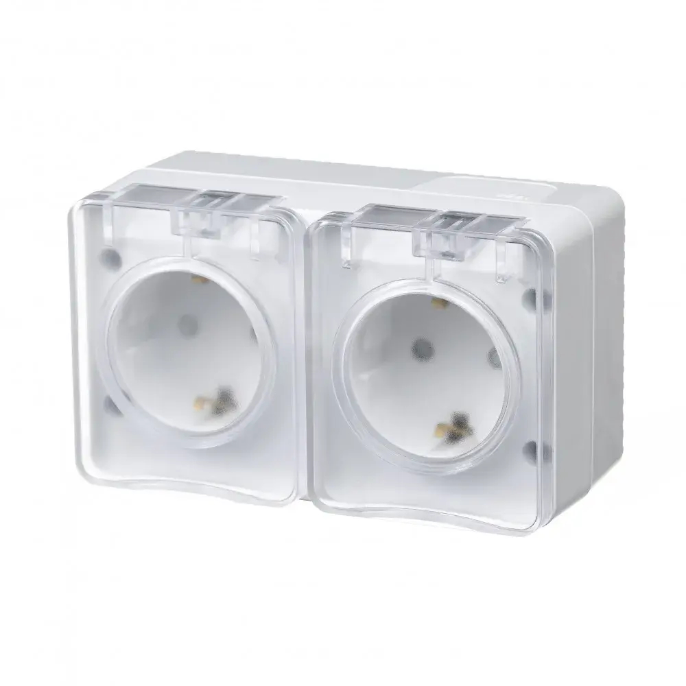 ATLASDESIGN PROFI IP54 О/У РОЗЕТКА двойная с заземлением со шторками, 16А, БЕЛЫЙ