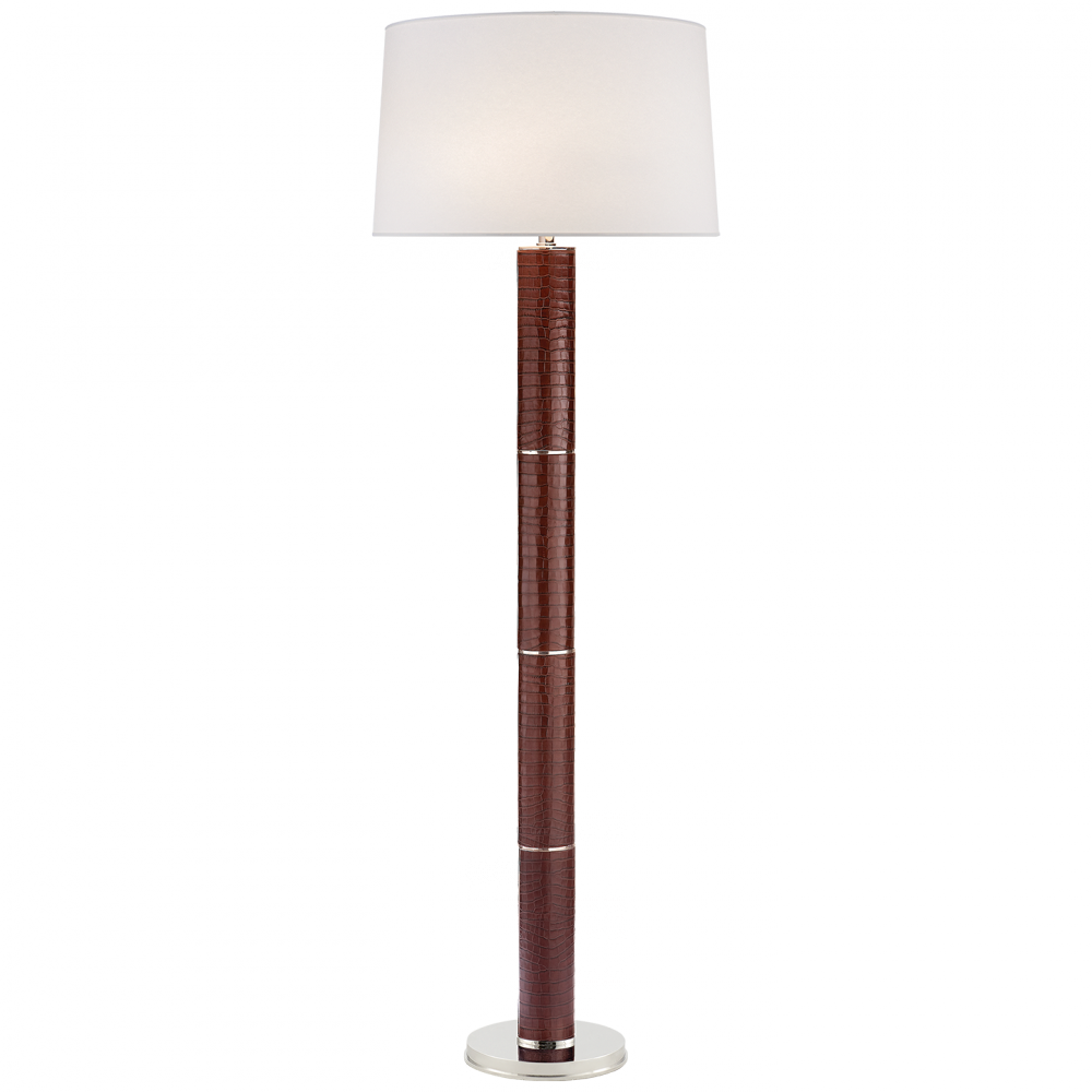 Upper Fifth Floor Lamp in Brown Faux Croc and Polished Nickel with Silk Shade