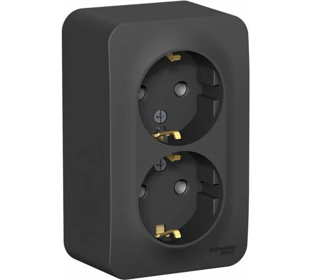 BLANCA О/У РОЗЕТКА двойная с заземл. без штор. ИЗОЛ.ПЛ.,16А, 250В, АНТРАЦИТ