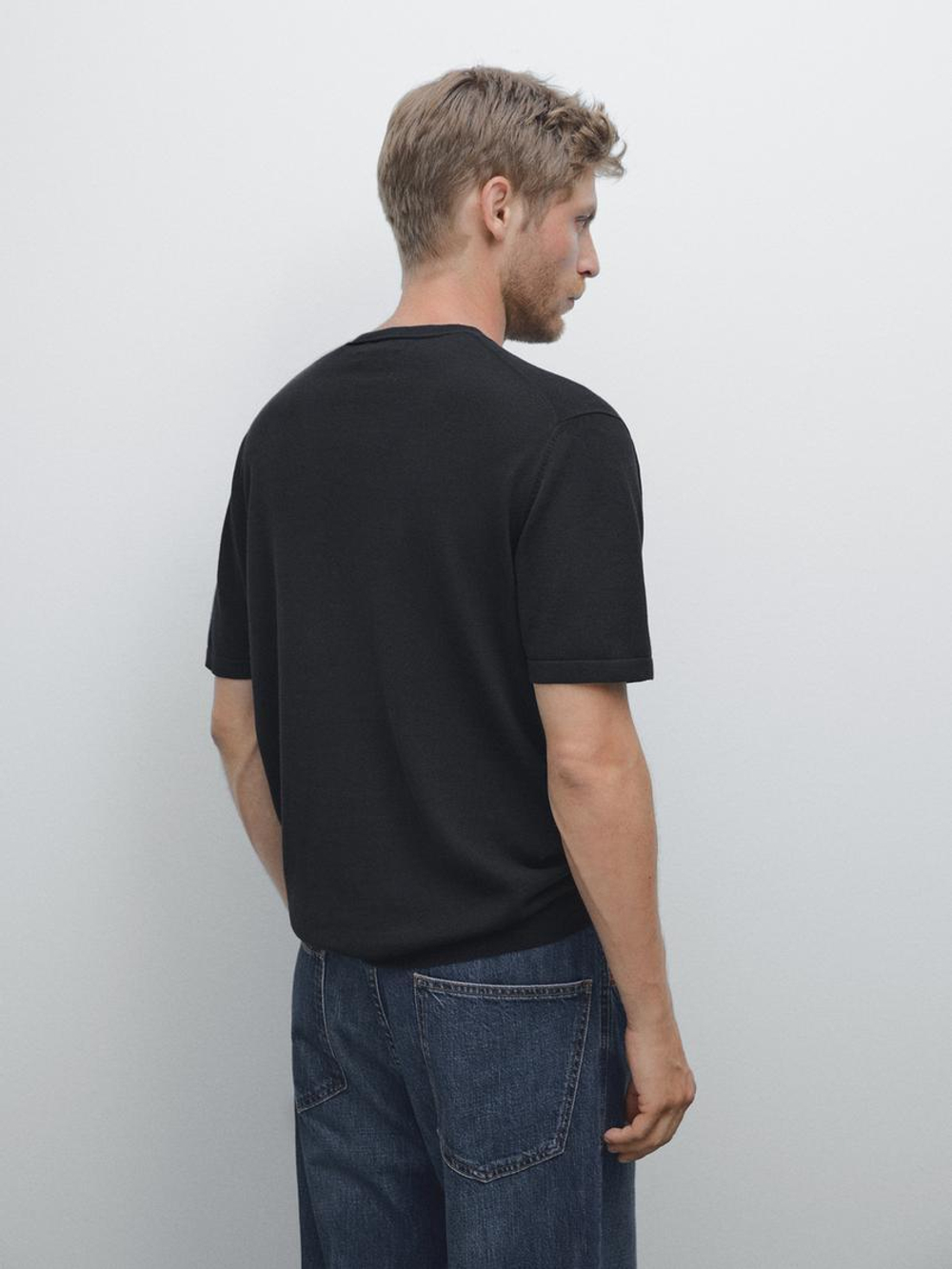 Massimo Dutti Хлопковая футболка с коротким рукавом, темно-синий