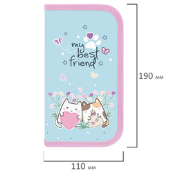 Пенал ПИФАГОР, 2 отделения, ламинированный картон, 19х11 см, "Cat friends", 272247