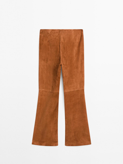 Massimo Dutti Расклешенные замшевые брюки, светло-коричневый