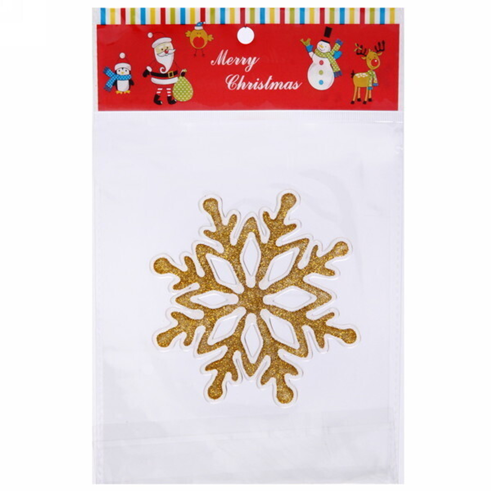 Наклейка на стекло 14*17 см,»Снежинка резная», Золото