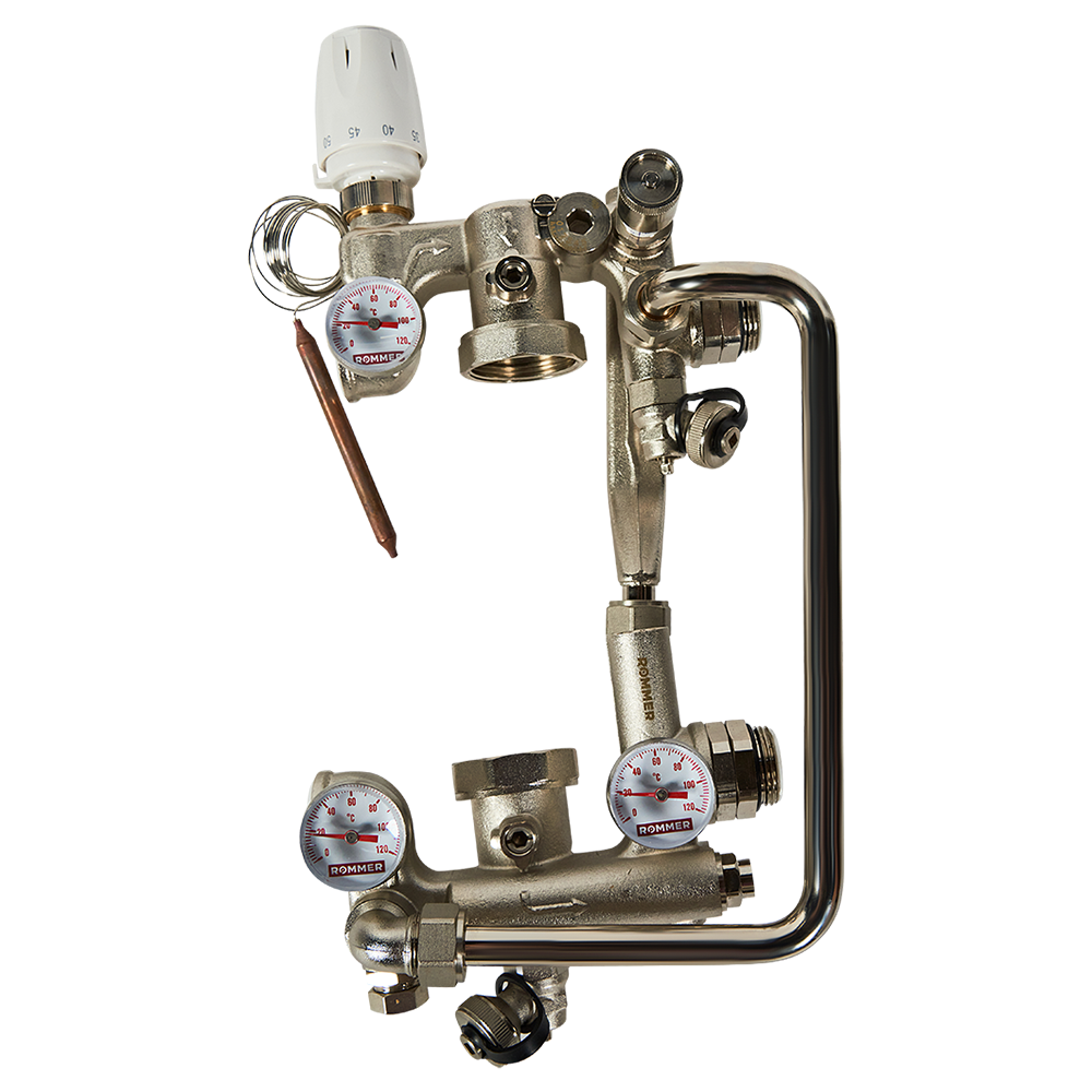 Насосно-смесительный узел ROMMER - 1" (термоклапан 20-60°C, с байпасом, без насоса)