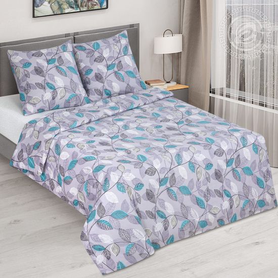 Евро комплект постельного белья Серебряные листья бязь Премиум наволочки 70x70 см