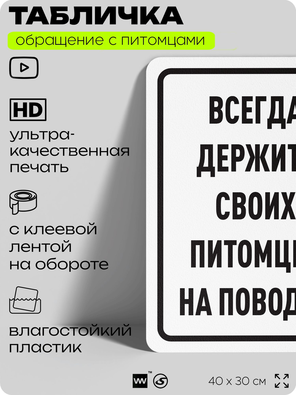 Табличка "Всегда держите своих питомцев на поводке" на дверь и забор, для двора, дома, подъезда, 40х30 см, Silver Plane x Айдентика Технолоджи