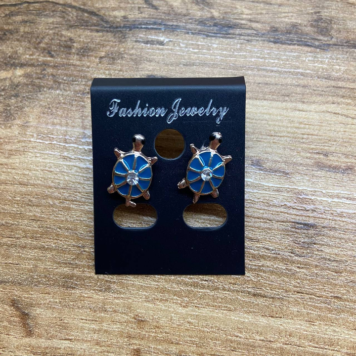 Серьги Small Черепашка стразы эмаль цветная цвет голубой металл золотистый