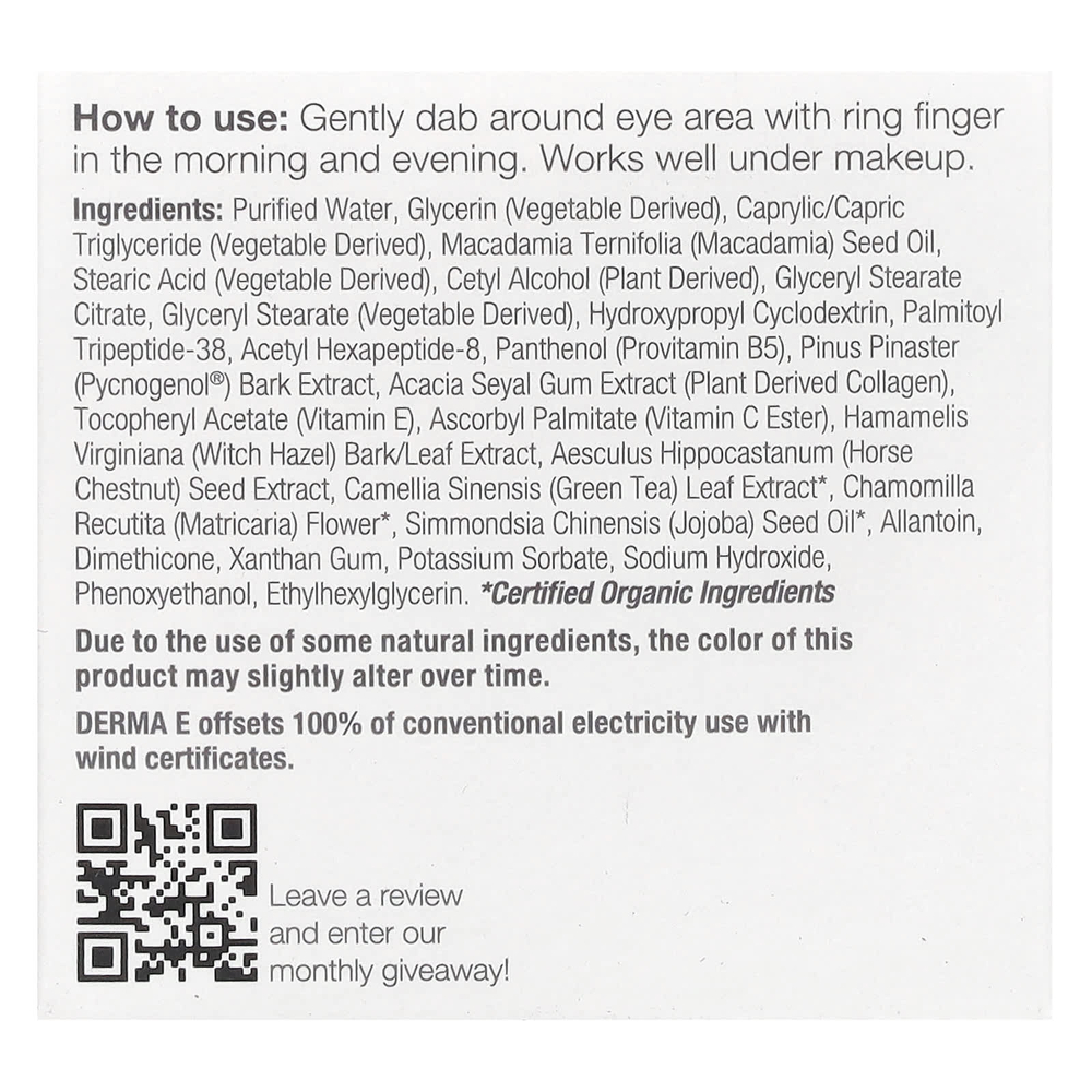 DERMA E, Advanced Peptides & Flora, крем для области вокруг глаз с коллагеном, 14 г (1/2 унции)