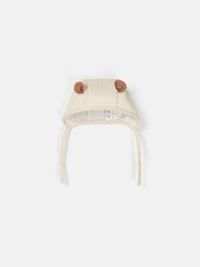 Чепец муслиновый "Мишутка" с бежевыми ушами 0+