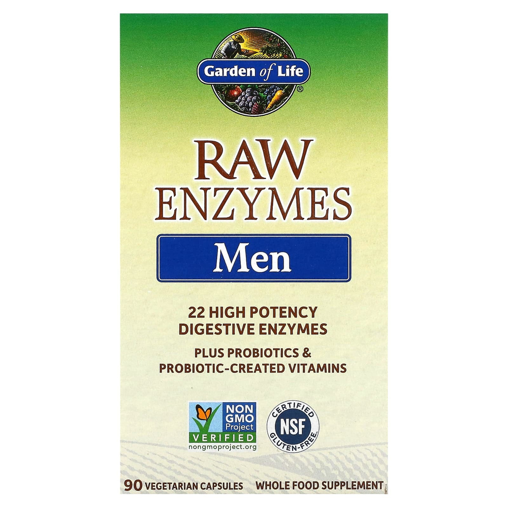 Garden of Life, RAW Enzymes, ферменты для мужчин, 90 вегетарианских капсул