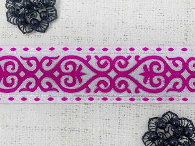 Тесьма жаккард, ш. 5 см, фуксия с серебром