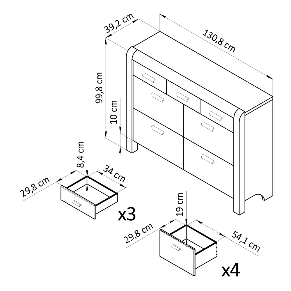 Комод 7 ящиков Мадейра из массива сосны на ножках