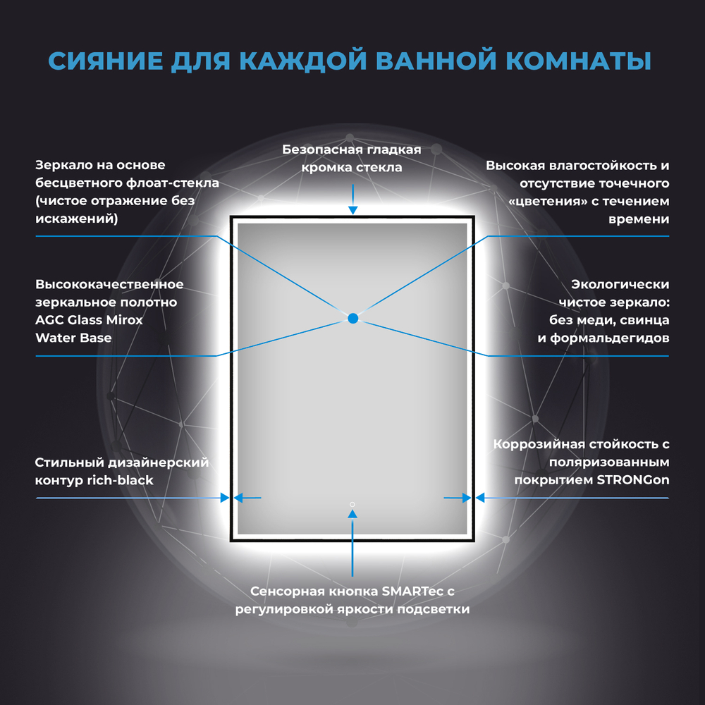 Настенное зеркало для ванной с подсветкой для макияжа
