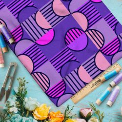 Ткань футер 2-х нитка фиолетовые узоры из 50-х