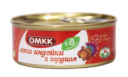 Консервы мясные "Мясо индейки с сердцем" для детского питания 100г. Оршанский МК