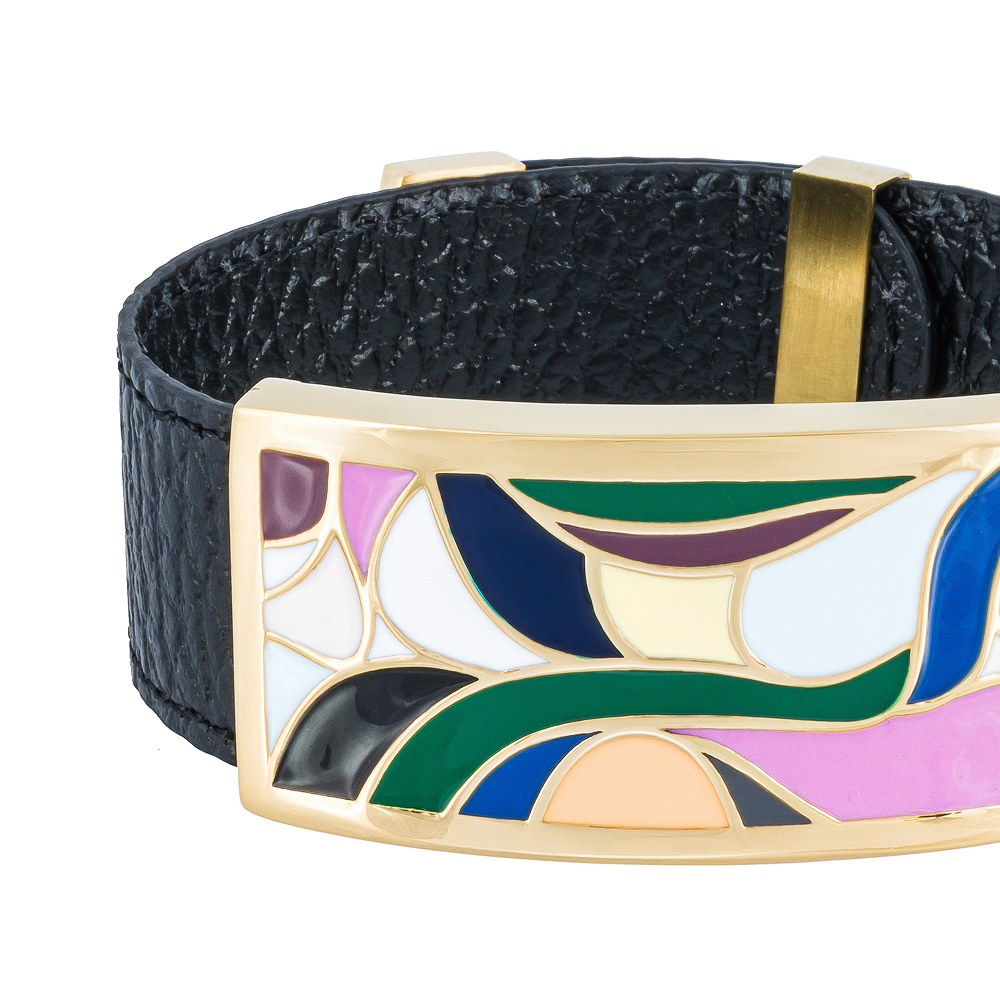 Браслет Fiore Luna на черном кожаном ремешке CB13600-20