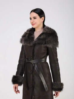 Дубленка зимняя натуральная с капюшоном длинная и теплая