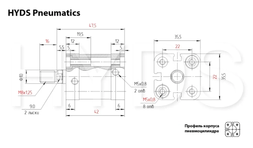 ADN-20-5-A-P-A Пневмоцилиндр