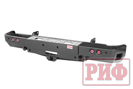 Бампер задний Toyota Tundra 2007-09.2013 с площадкой под лебёдку,квадратом под фаркоп и фонарями РИФ