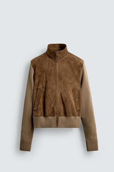 ZARA КОЖАНАЯ КУРТКА В КОМБИНЦИИ — LIMITED EDITION, ТЕМНЫЙ БЕЖЕВО-КОРИЧНЕВЫЙ