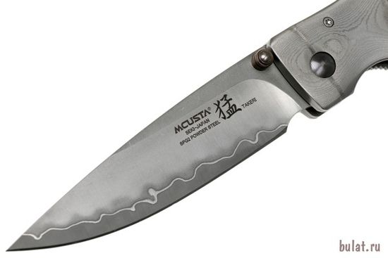Складной нож Mcusta Shinra Maxima Takeri c клинком из стали SPG2 San Mai, рукоять Damascus