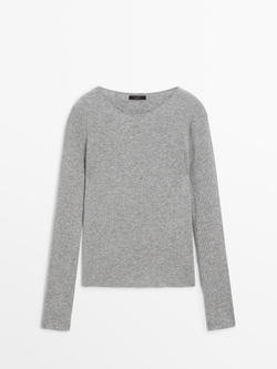 Massimo Dutti Шерстяной свитер в рубчик, светло-серый