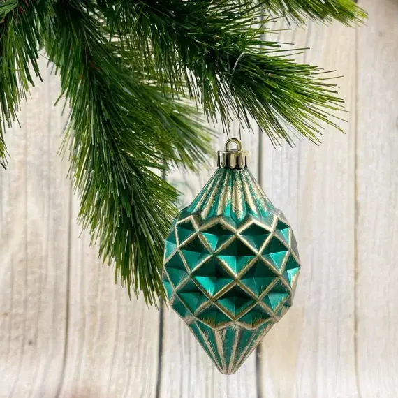 Набор пластиковых шаров Рандеву 80 мм., 9 шт., зеленый с золотом, Christmas DeLuxe (87801)