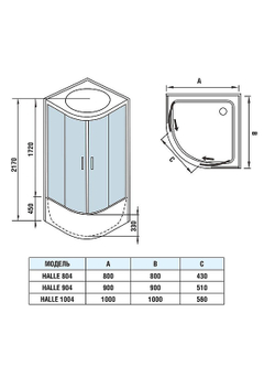 Душевая кабина WeltWasser (ВельтВассер) Halle 804, с высоким поддоном, с электрикой и ГМ, 80x80x217