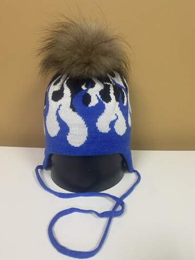 Шапка зимняя "Пламя" ярко-синий/черный,размеры 48,50,54