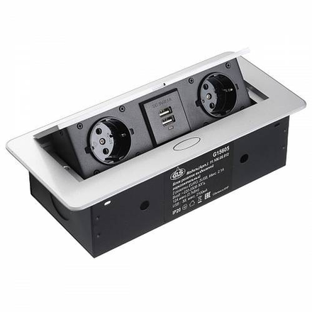Блок розеток выдвижной горизонтальный 2 розетки EURO, 2 USB